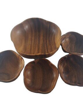 Monkey Pod Wood Bowl Set of 5 Salad Serving Bowl Philcraft Retro Tiki Philippine